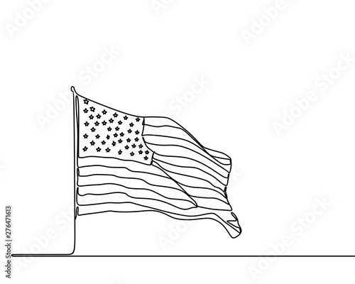 American flag continuous one line drawing minimalist design. United states of America symbol.