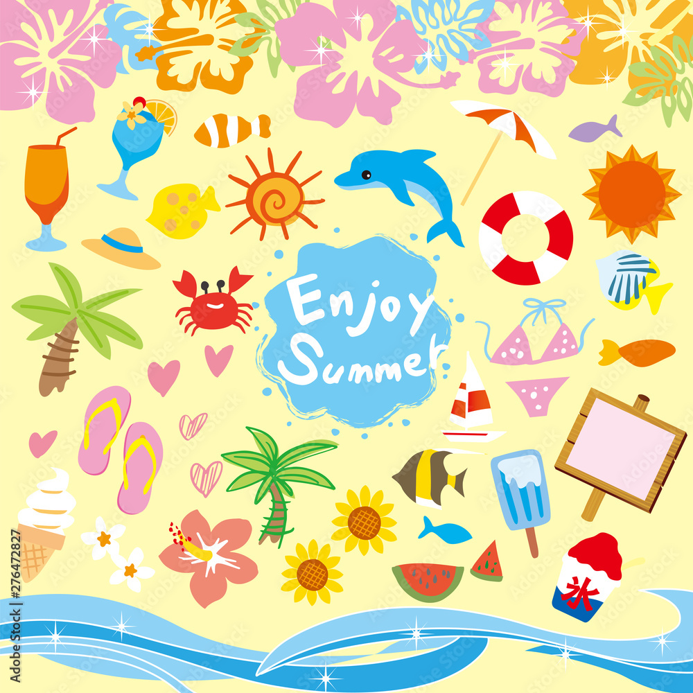 可愛いイメージのリゾートイラストセット Stock Vector Adobe Stock