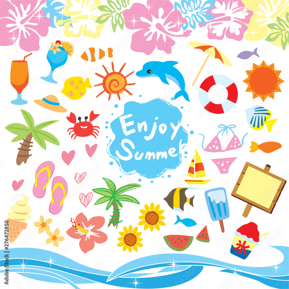 可愛いイメージのリゾートイラストセット Stock Vector Adobe Stock