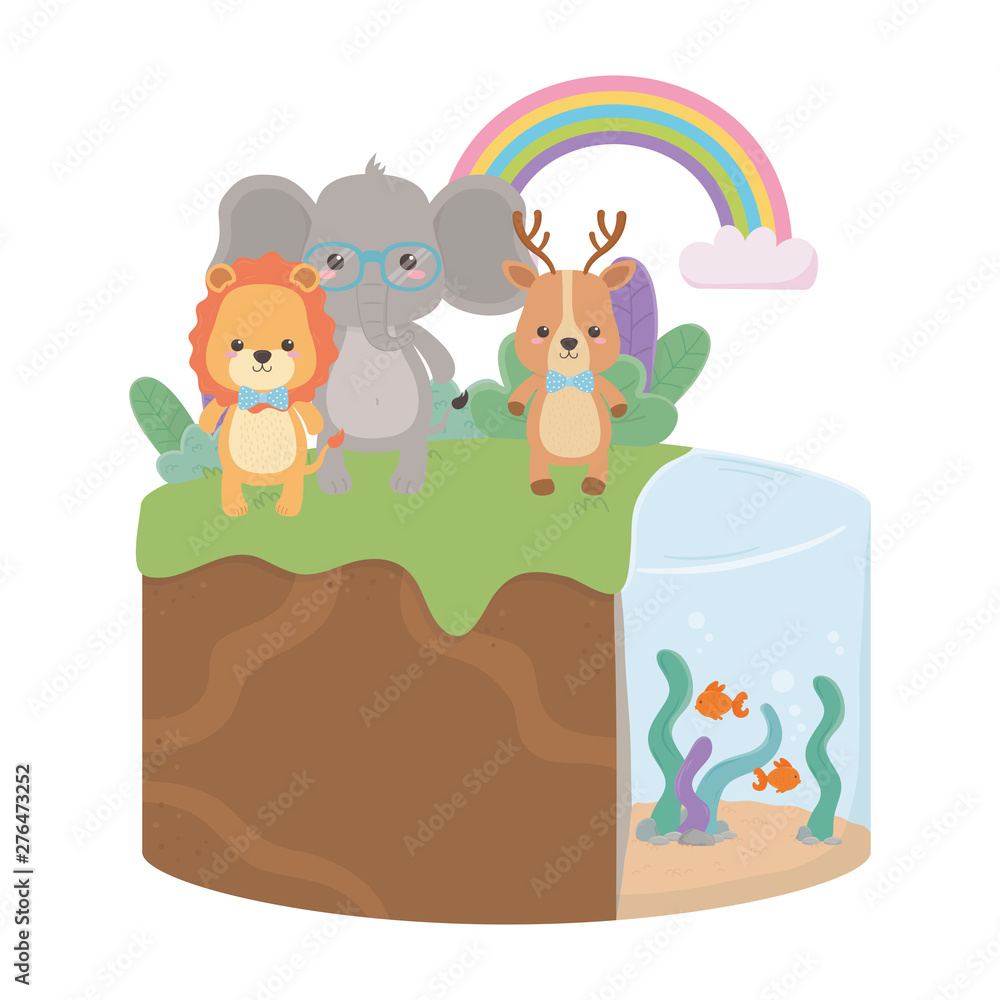 Obraz premium Lion elephant and reindeer cartoon design