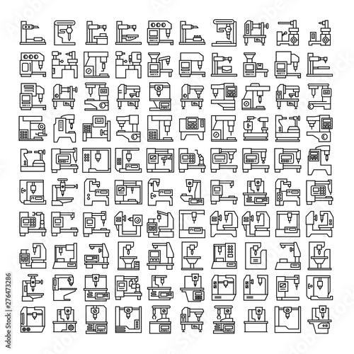 big set of factory machine, automatic industrial machine line icons