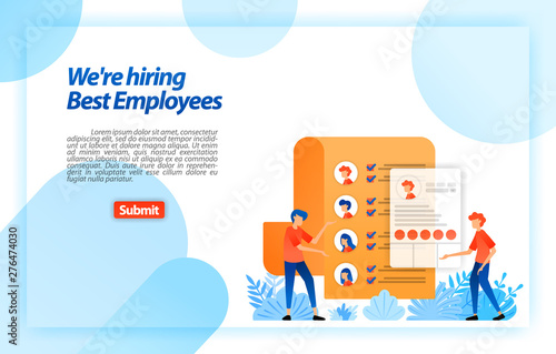 collect worker personal data or job seeker resumes to recruiting best prospective employees. we're hiring. vector illustration concept for landing page, ui ux, web, mobile app, poster,banner,flyer,ads