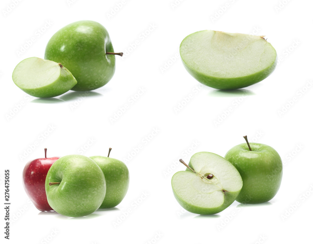 Green apple isolated on white background (set mix collection) Green apple isolated on white background (set mix collection)
