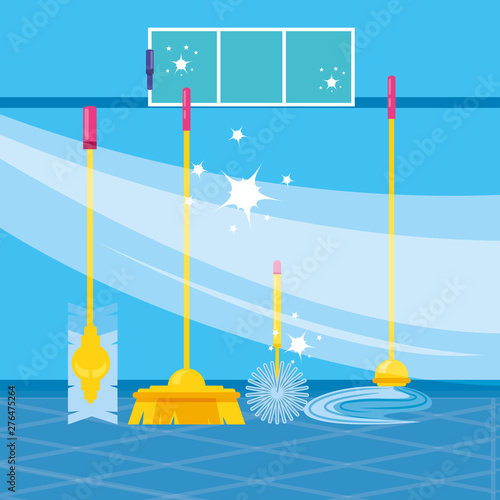 housekeeping tools with set icons