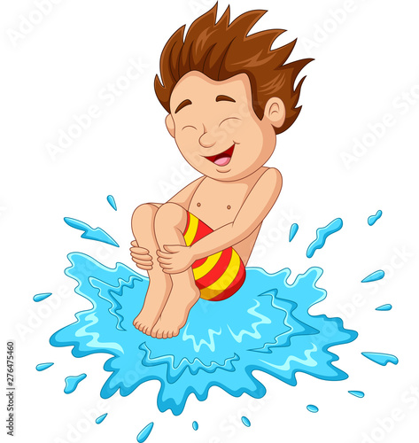 Cartoon boy jumping to the water