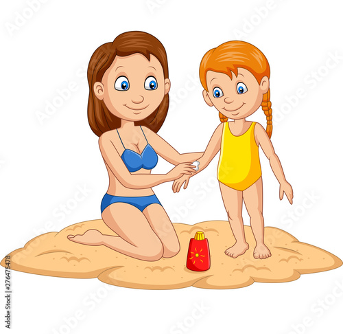 Mother applying sunblock to her girl