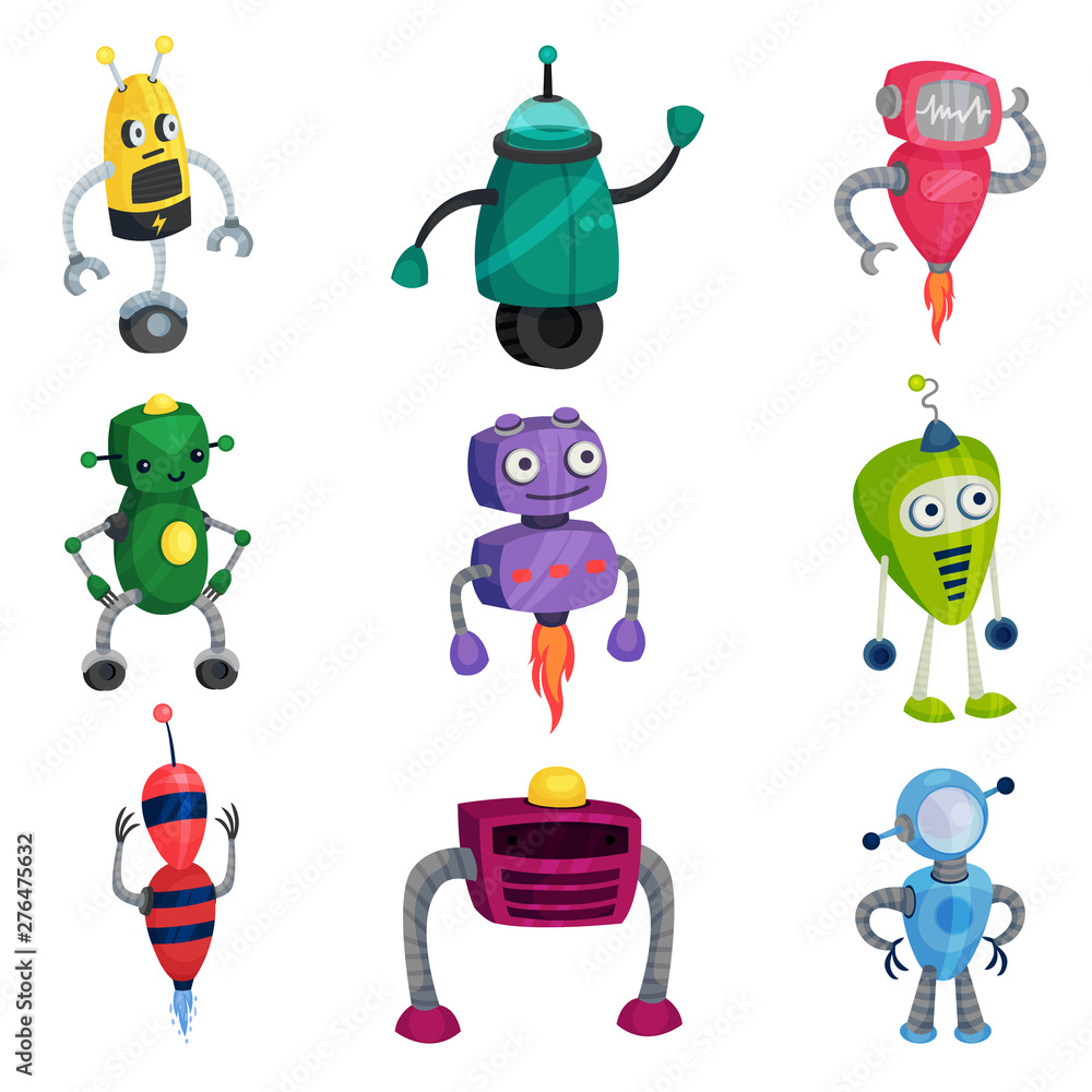 Set of cute robots. Vector illustration on white background. Set of cute robots. Vector illustration on white background.