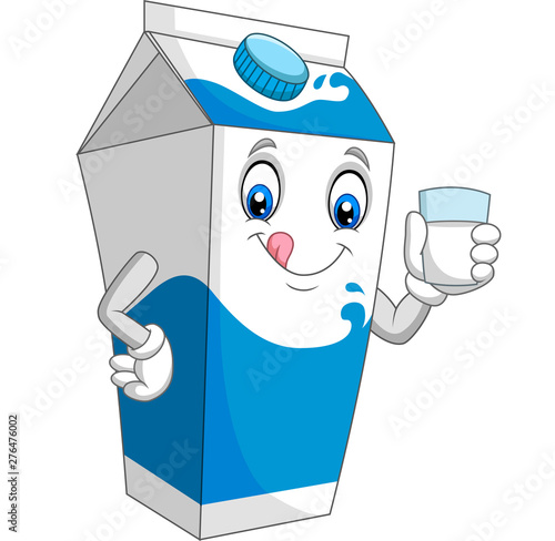 Cartoon milk box holding a glass of milk