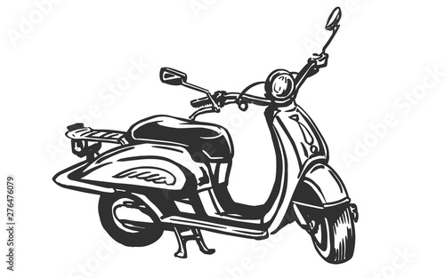 illustration with retro scooter mini bike. adult coloring page