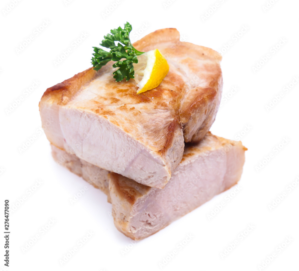 roasted pork slices isolated on white background roasted pork slices isolated on white background