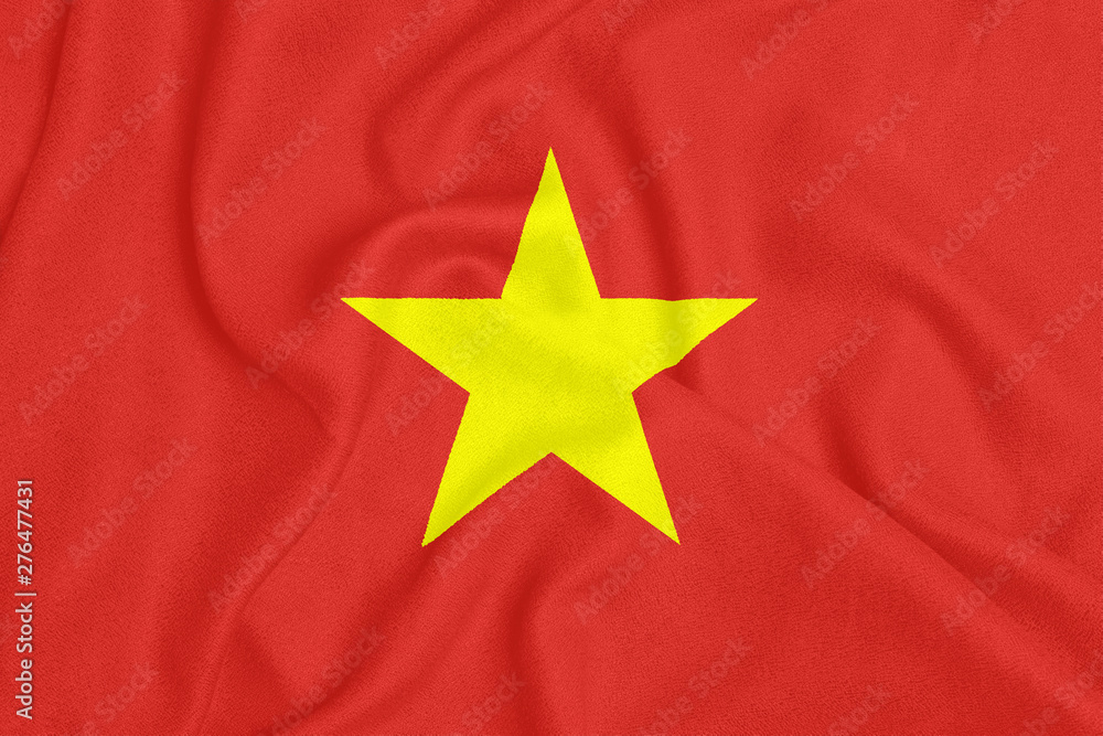 Flag of Vietnam on textured fabric. Patriotic symbol Flag of Vietnam on textured fabric. Patriotic symbol