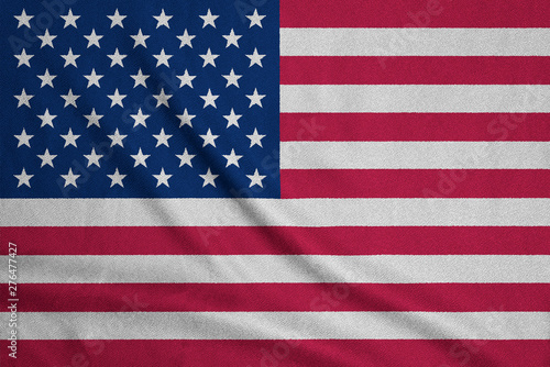 Flag of USA on textured fabric. Patriotic symbol