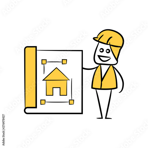 engineer or architects present house blueprint , doodle stick figure design © bigpa