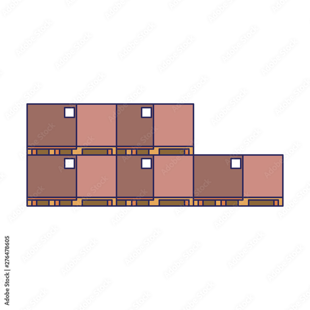 Obraz premium Delivery cardboard boxes pield up blue lines