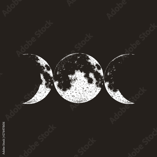 Triple goddess symbol, three moons, wicca, witchcraft, magical symbol, vector illustration