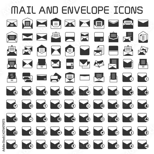 mail, email and envelope icons set