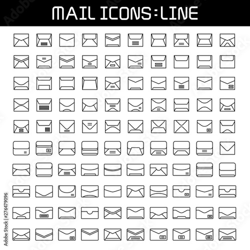 big set of mail, email and envelope icons line design