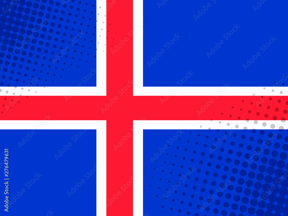 Fototapeta premium Vector image of the flag of Iceland with a dot texture in the style of comics.