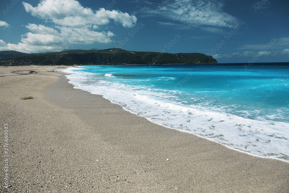 Agios Ioannis Beach, Lefkada island, Greece. Beautiful turquoise sea on the island of Lefkada in Greece