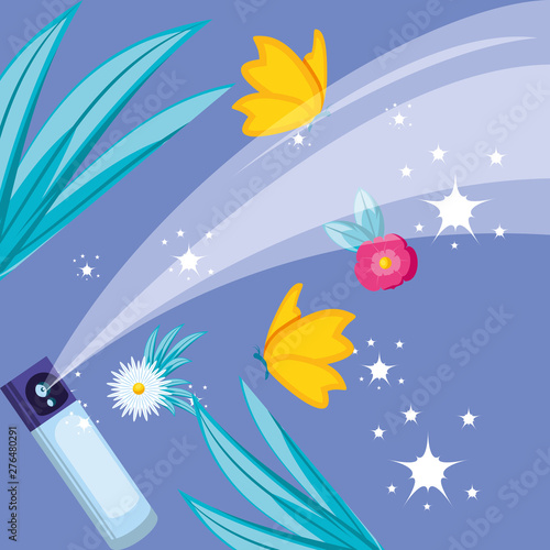 spray freshener with flowers and butterflies