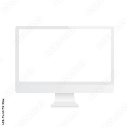 White computer monitor. Front view - stock vector.