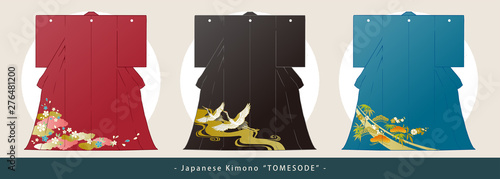 留袖ベクターイラストセット（黒留袖・色留袖）