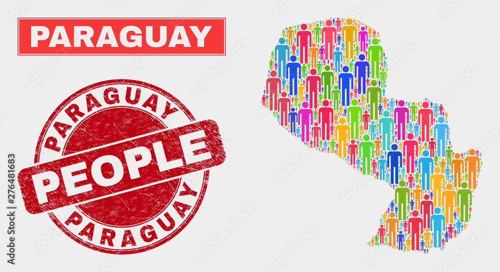 Demographic Paraguay map illustration. People colorful mosaic Paraguay