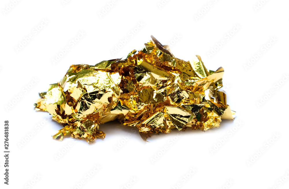 Gold leaf and empty space on white background Gold leaf and empty space on white background