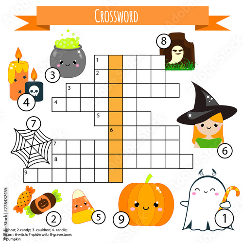 Educational game for children. Halloween crossword and toddlers