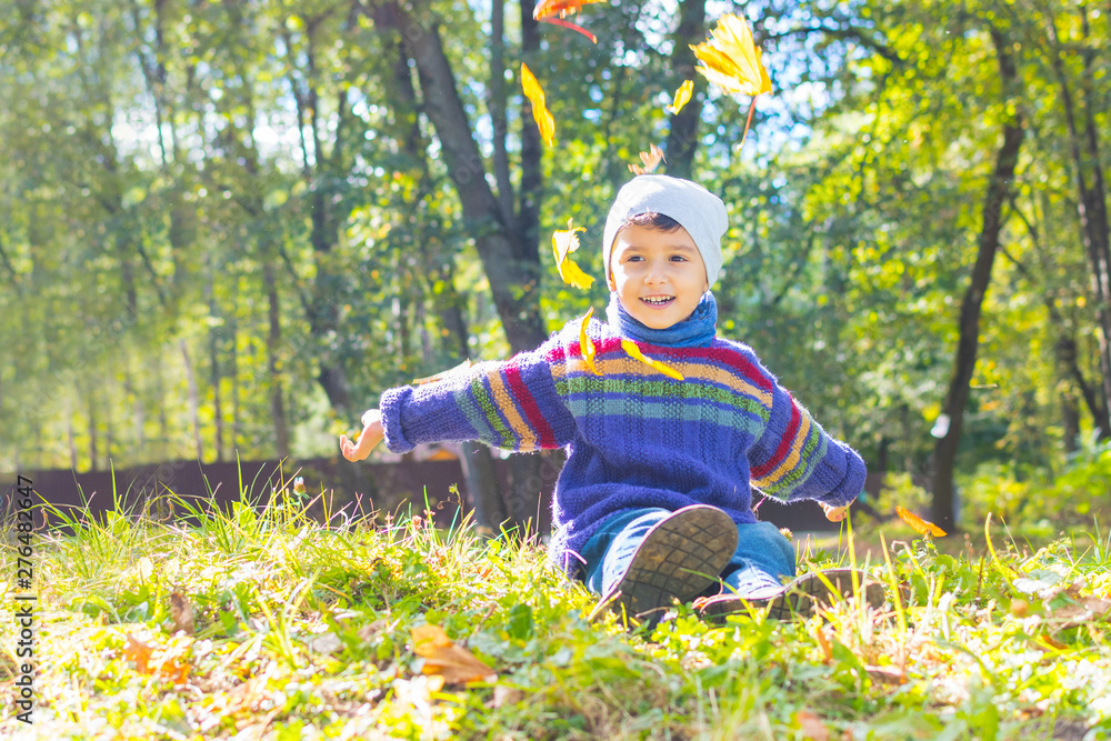 boy in sweater and hat sitting on the grass boy in sweater and hat sitting on the grass