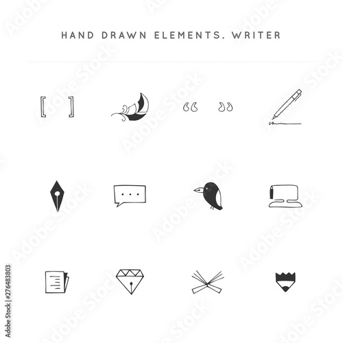 Writing, publishing and copywrite theme. Set of vector hand drawn icons.