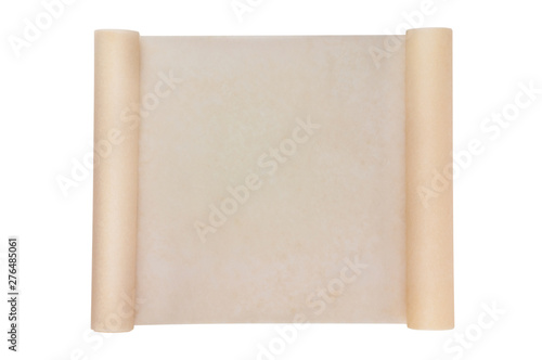 One roll of brown baker paper isolated on white background