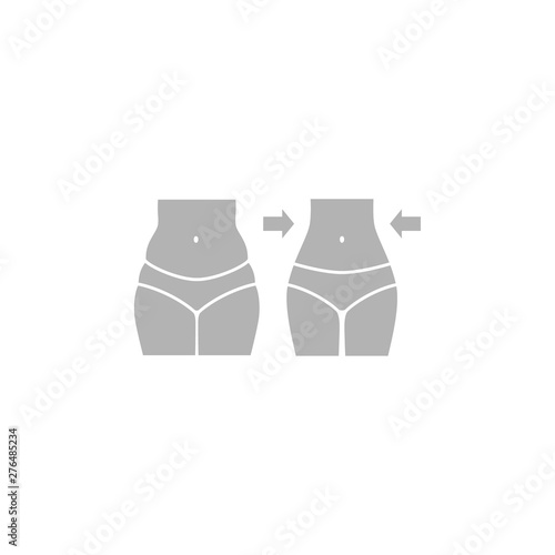 Female body, fat and slim, weight loss concept silhouette. Woman body, tummy and thighs, fit and fat. Before and after concept.