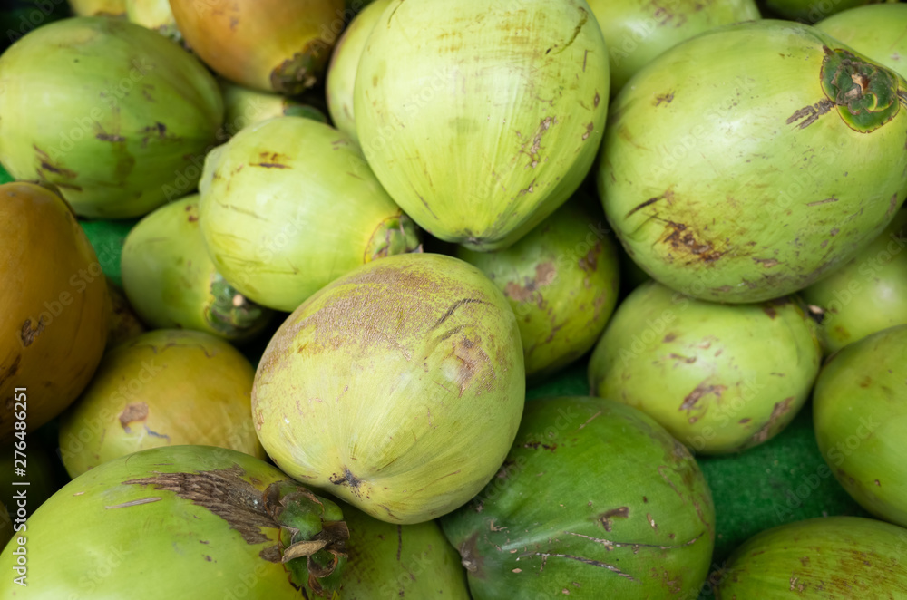 coconut fruit stacked on the marketplace coconut fruit stacked on the marketplace