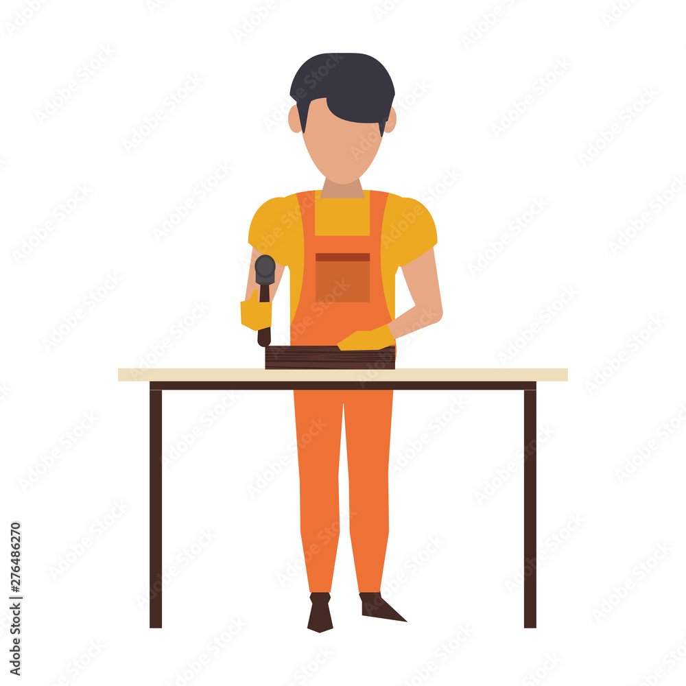 Carpenter working with wooden plank Carpenter working with wooden plank
