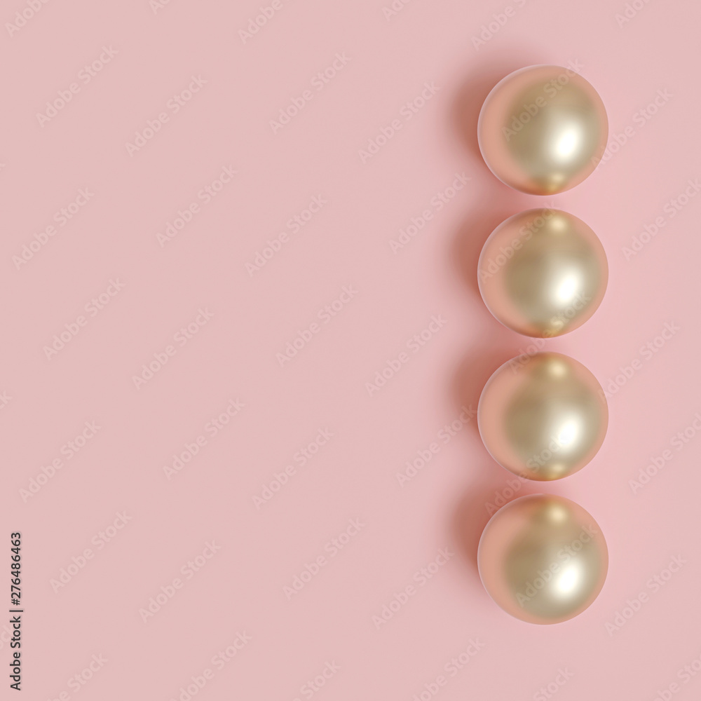 3d render image of a series of gold spheres on a pink background. 3d render image of a series of gold spheres on a pink background.