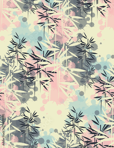 bamboo forest seamless tile in ivory pink ink