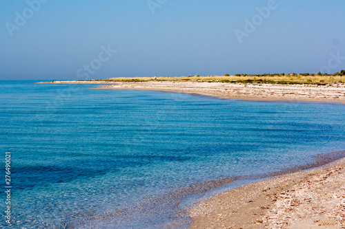 Fototapeta Naklejka Na Ścianę i Meble -  Breathtaking picturesque view to empty urainian sandy beach in summer