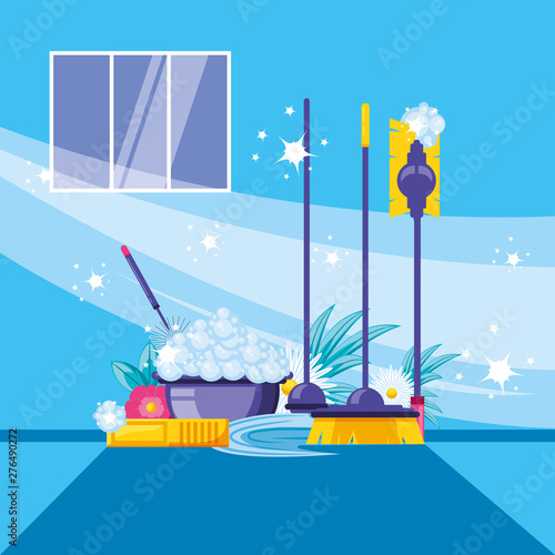 housekeeping tools with set icons