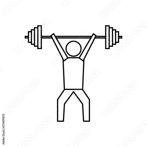 Military press icon in line style isolated on white background. Gym and workout symbol. training activities at the fitness center using a barbell. - vector