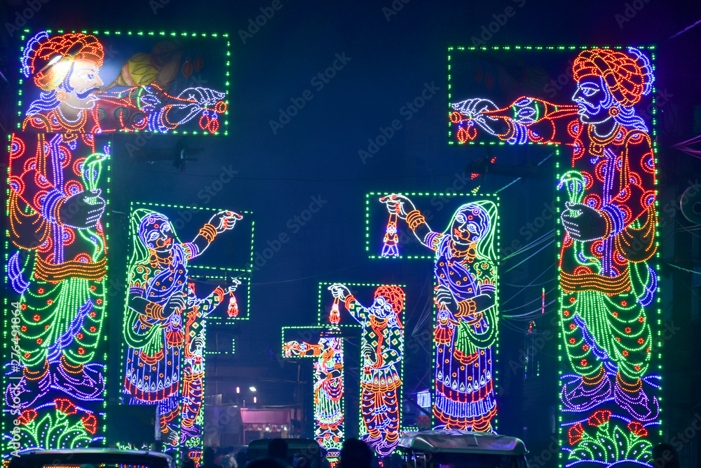 Kolkata, West Bengal, India October 2018 Kolkata transformed into City of Lights during Durga