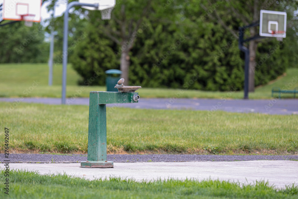 Green drinking water fountain in a park of Hillsboro, Oregon Green drinking water fountain in a park of Hillsboro, Oregon