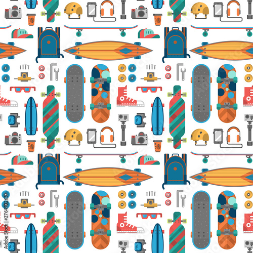Skateboard fingerboard seamless pattern background vector sport equipment skating transportation decorative speed freestyle leisure.