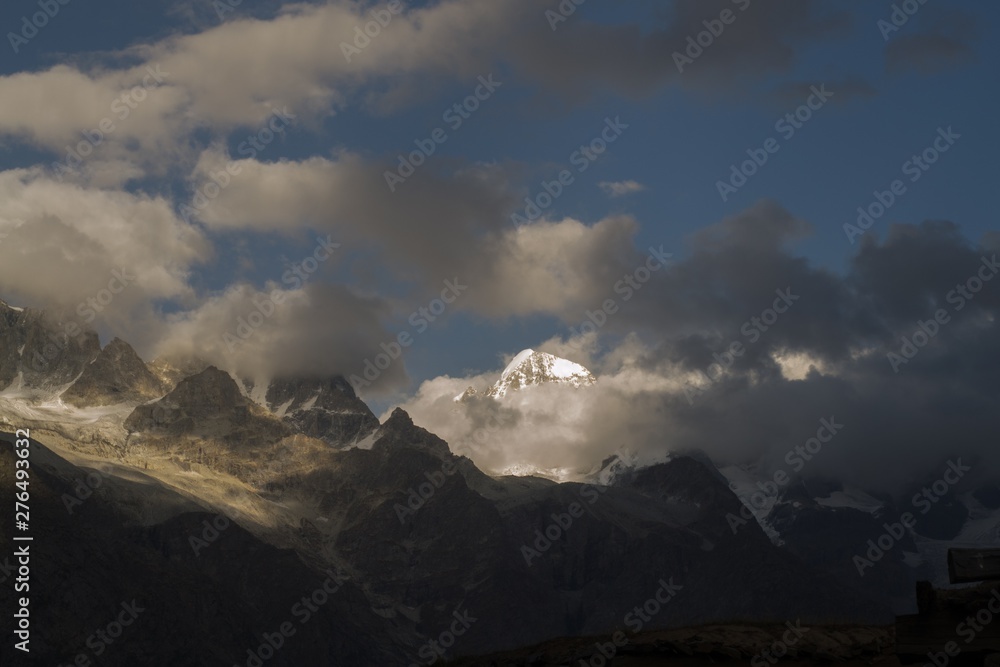 High altittude mountains and clouds