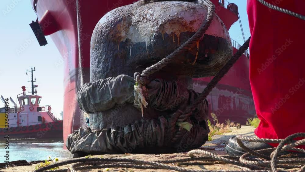 Cargo ship mooring. Mooring gang. Mooring at the dock. vídeo de Stock