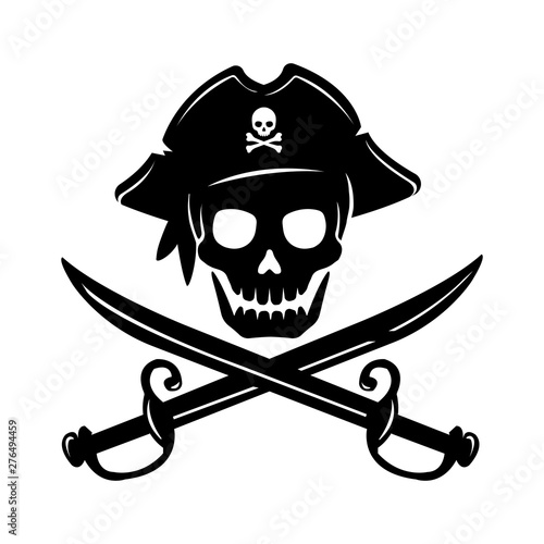 Pirate skull emblem illustration with crossed sabers. Fototapet