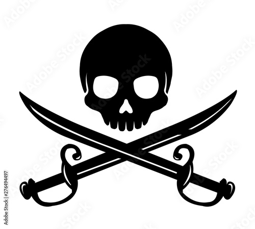 Skull emblem illustration with crossed sabers. 