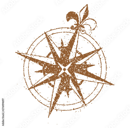 Retro map compass flat illustration (grunge texture)