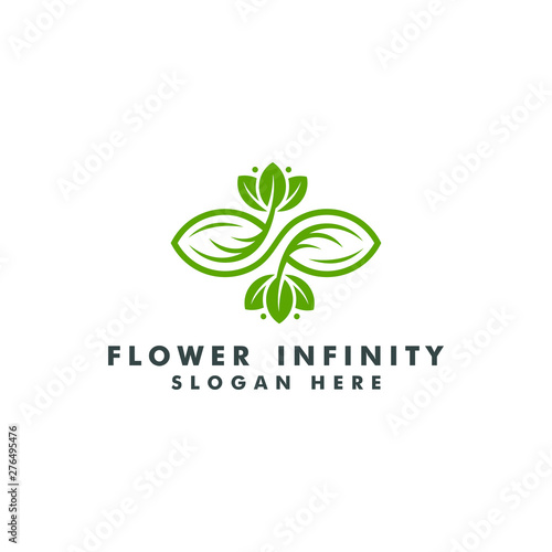 green infinity logo template. eco leaf icon symbol vector illustration