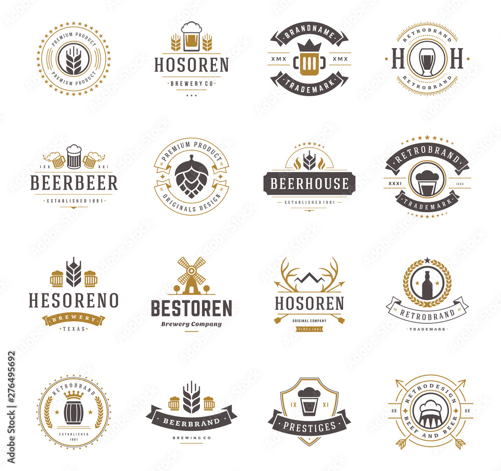 Fototapeta Set beer logos badges and labels vintage style vector illustration.